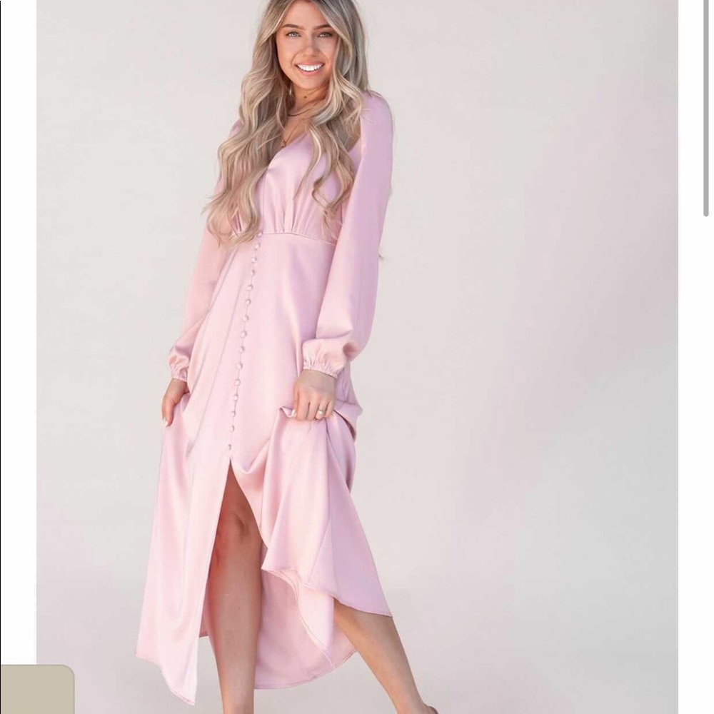 LLACIE Diana Pink Button Midi Dress - large